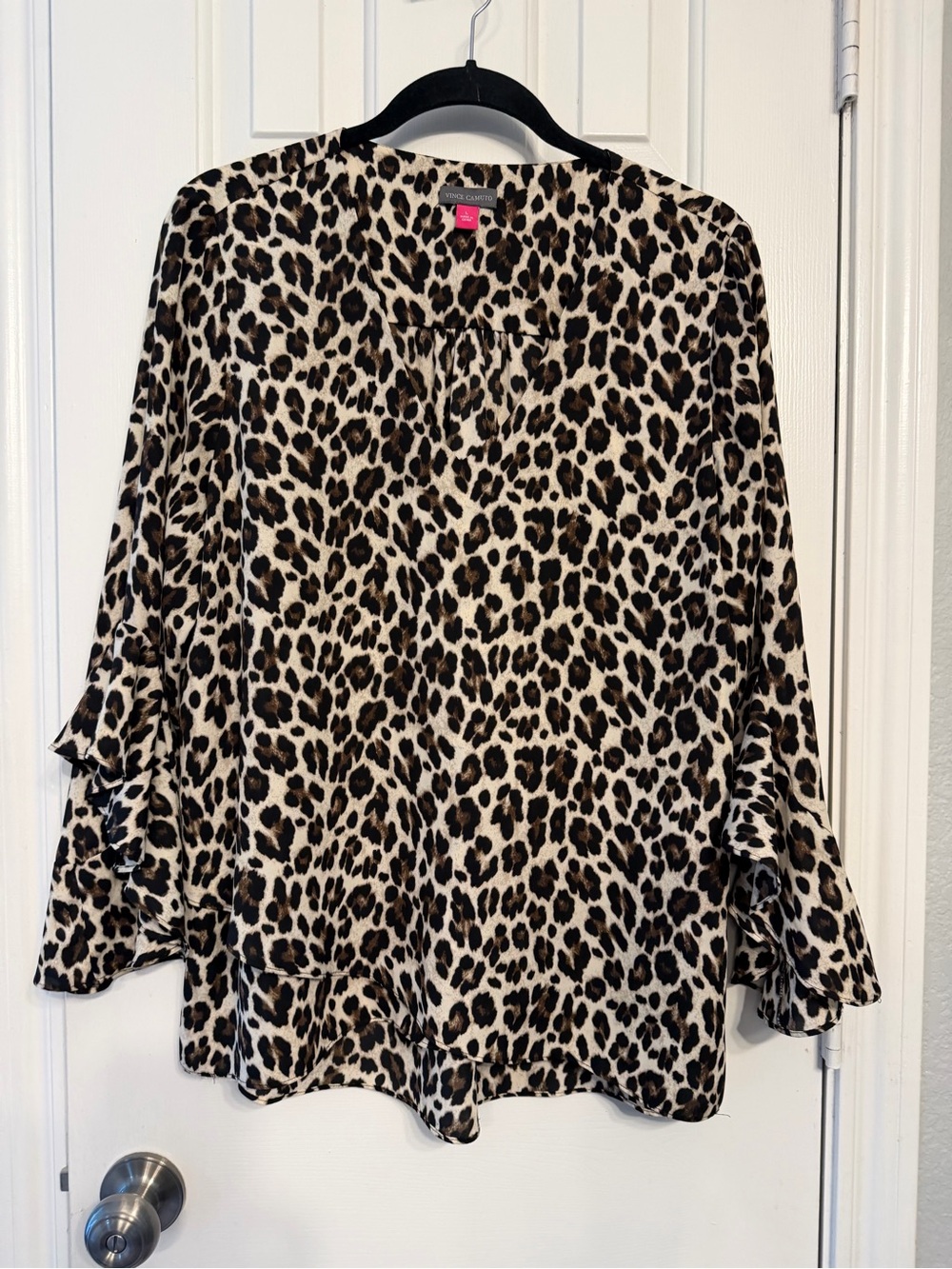 Vince Camuto Leopard Print Ruffle-Sleeve Blouse - Cream/Brown/Black